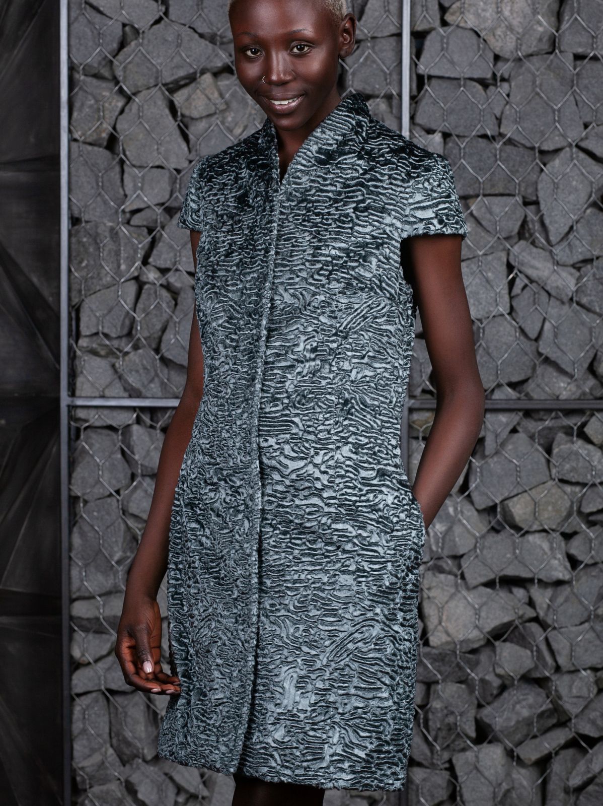 Faux fur women's vest - Astrakhan Marengo