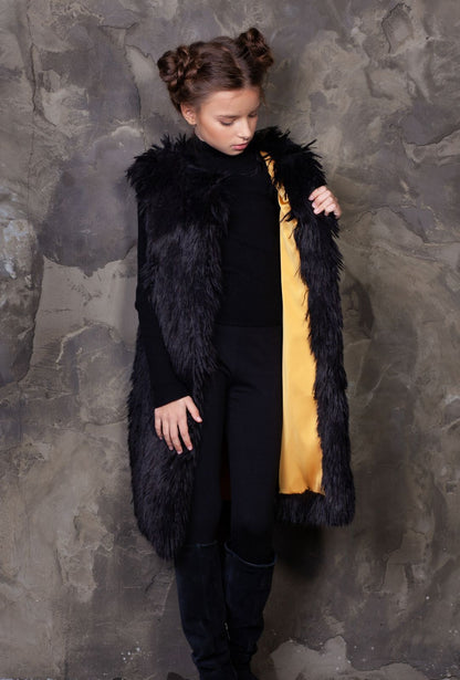 Faux fur kid's vest - Lama Obsidian