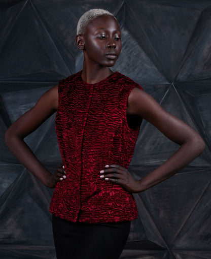 Faux fur women's vest - Astrakhan Garnet