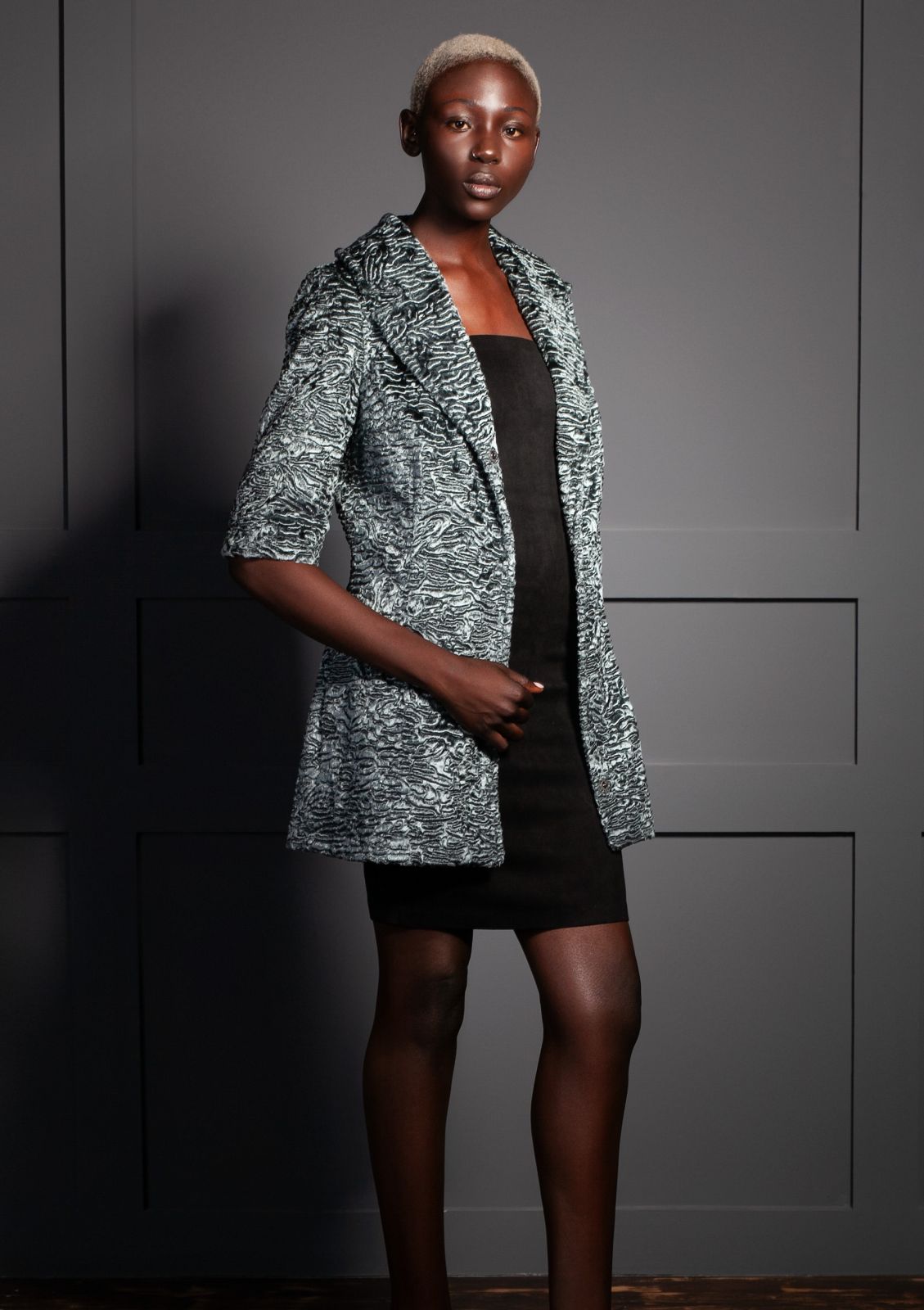 Faux fur women's jacket - Astrakhan Marengo