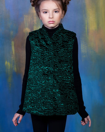 Faux fur kid's vest - Astrakhan Emerald