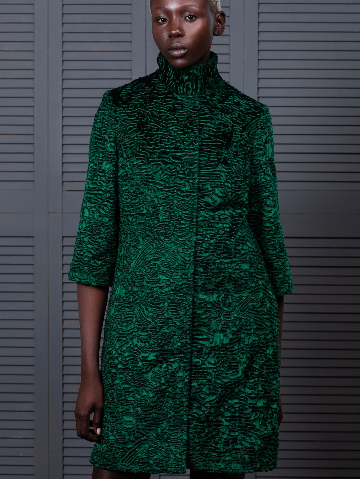 Faux fur women's jacket - Astrakhan Emerald