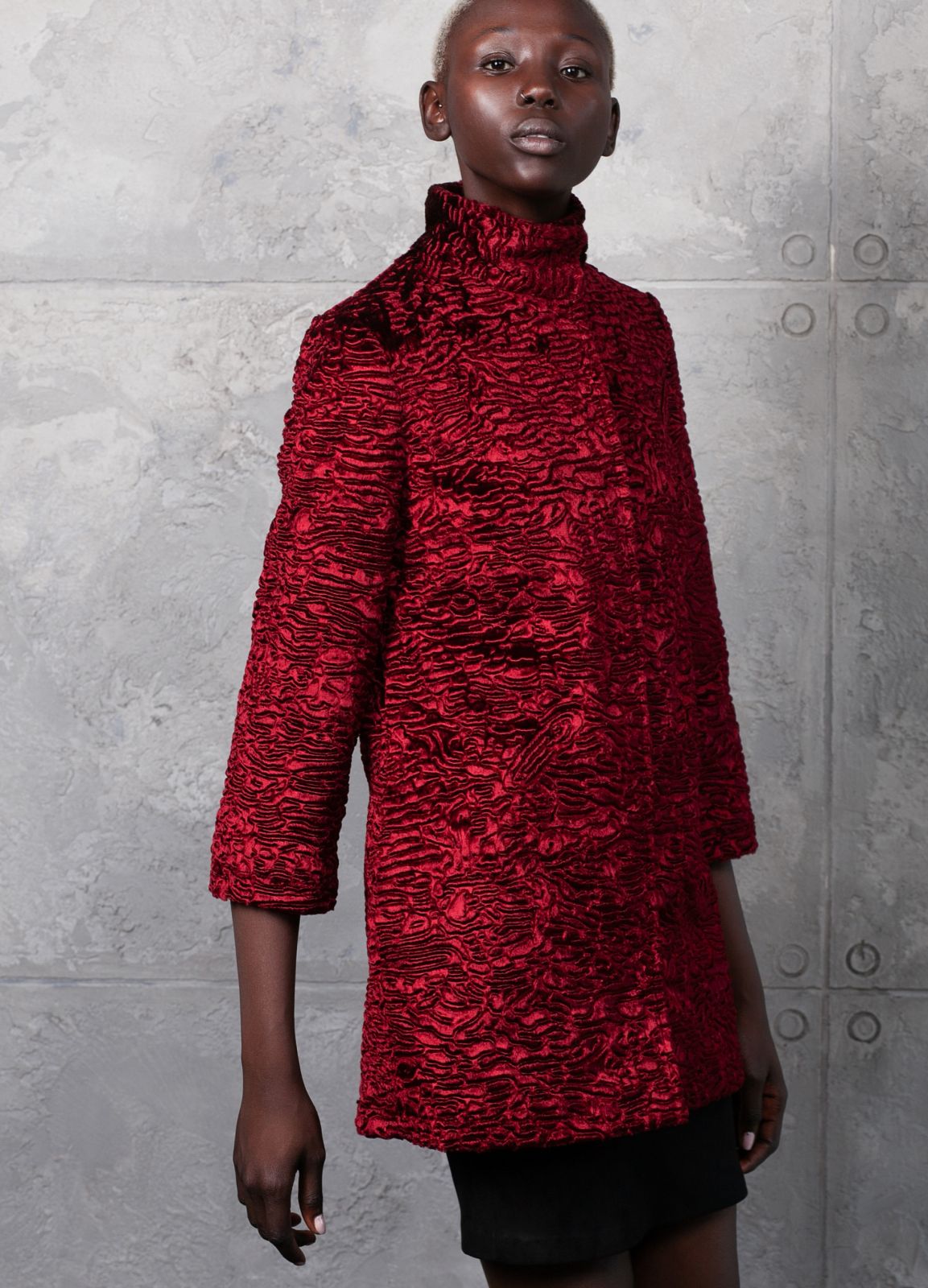 Faux fur women's jacket - Astrakhan Garnet