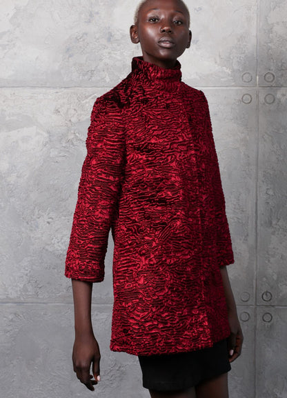 Faux fur women's jacket - Astrakhan Garnet