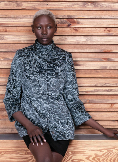 Faux fur women's jacket - Astrakhan Marengo