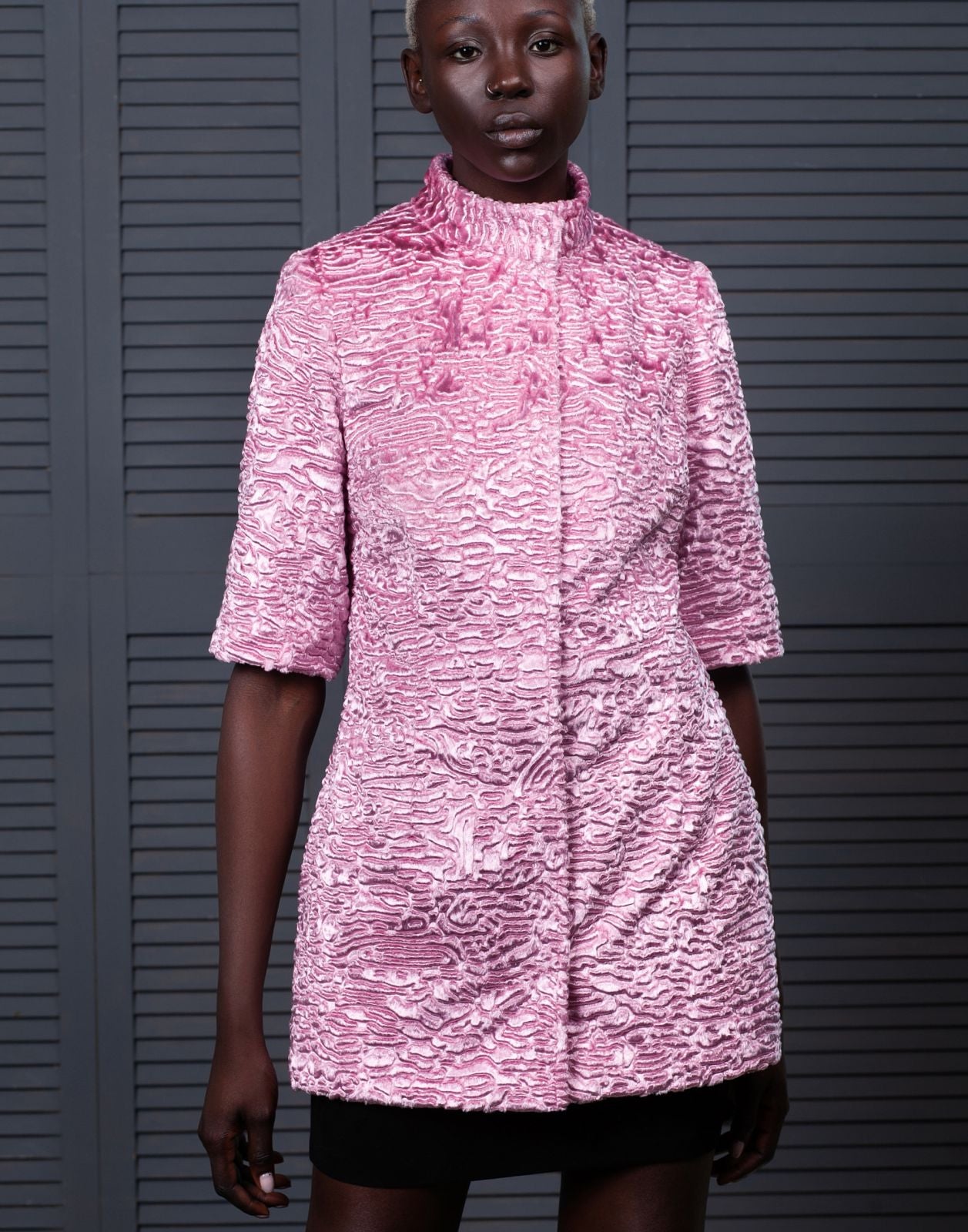 Faux fur women's jacket - Astrakhan Quartz