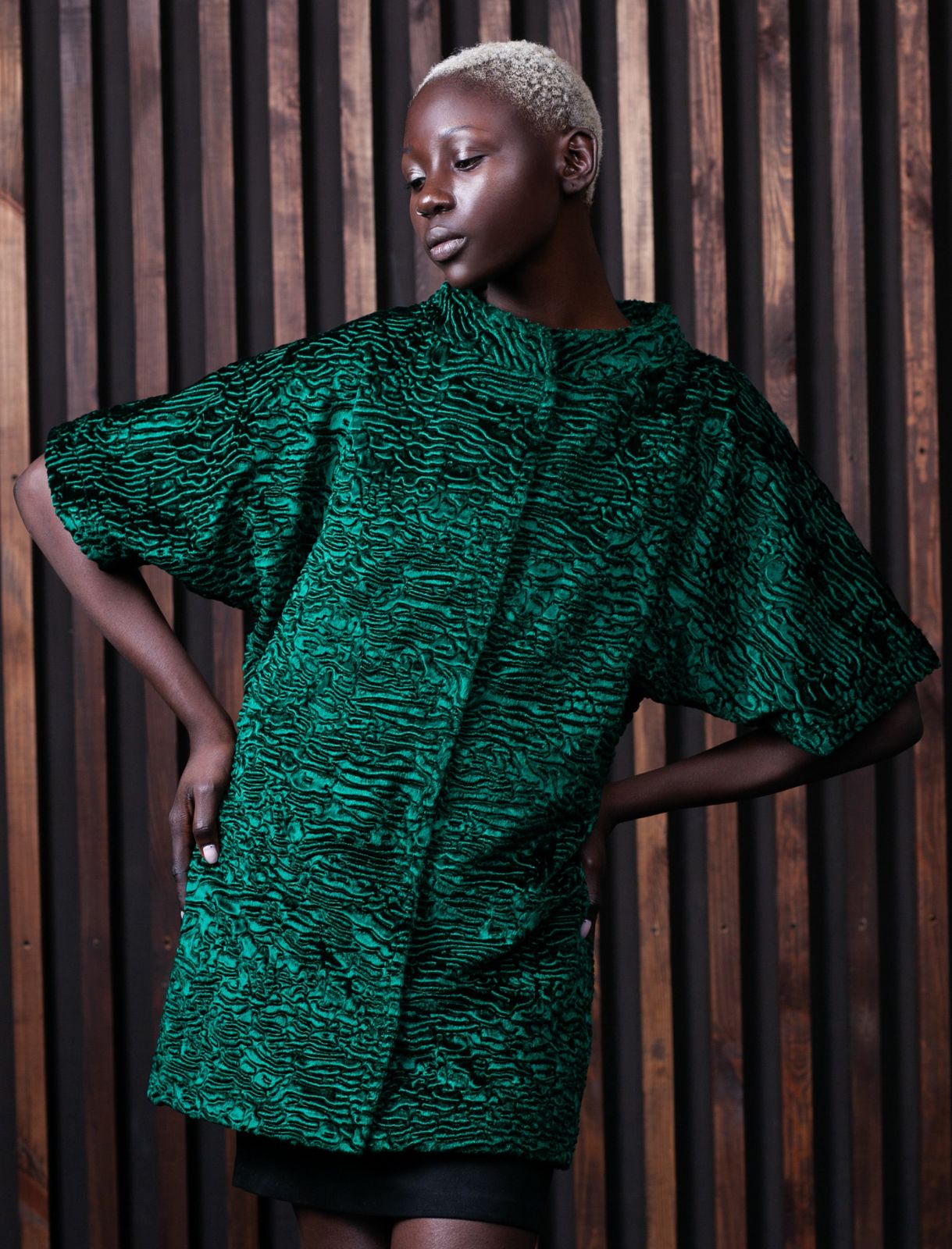 Faux fur women's jacket - Astrakhan Emerald