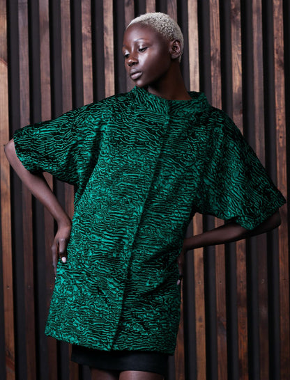 Faux fur women's jacket - Astrakhan Emerald