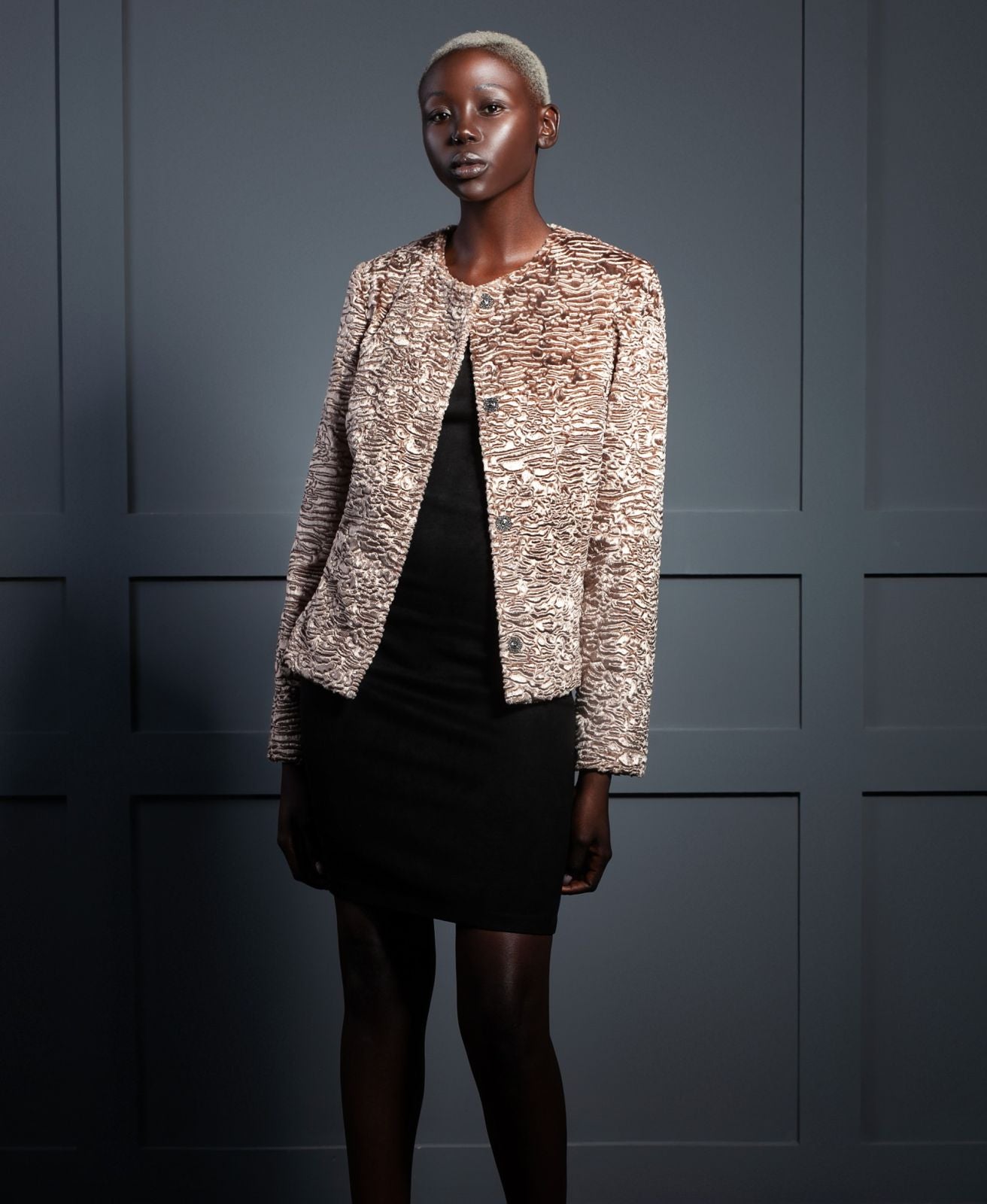 Faux fur women's jacket - Astrakhan Onyx