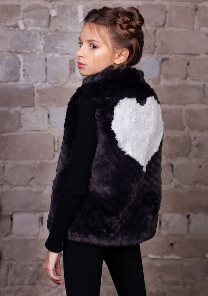 Faux fur kid's vest - Chinchilla Knitted Graphite