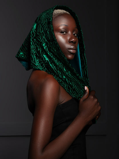 Faux fur women's kerchief - Astrakhan Emerald