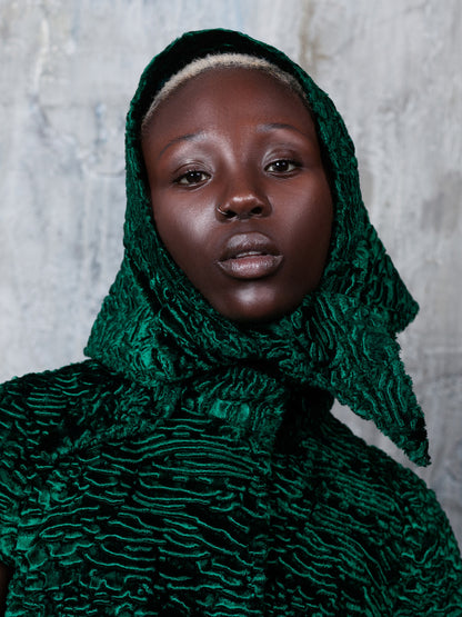 Faux fur women's kerchief - Astrakhan Emerald