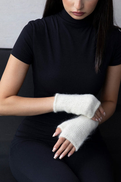 Mittens - Mohair Wool White