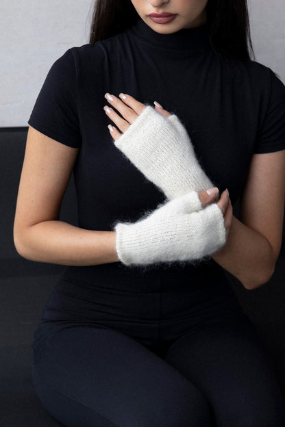 Mittens - Mohair Wool White