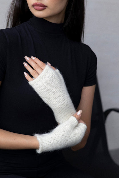 Mittens - Mohair Wool White