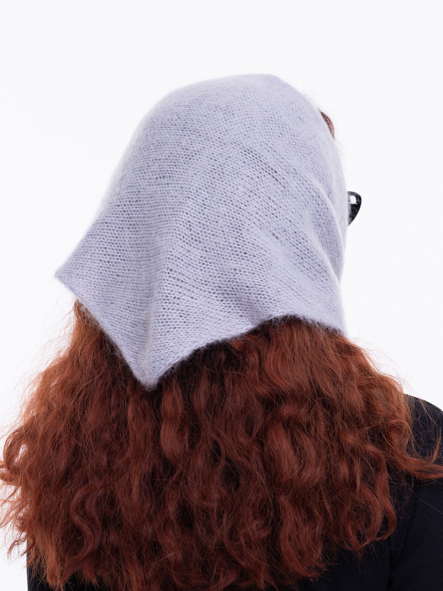 Hand-Knitted Head Scarf - Mohair Silver Grey