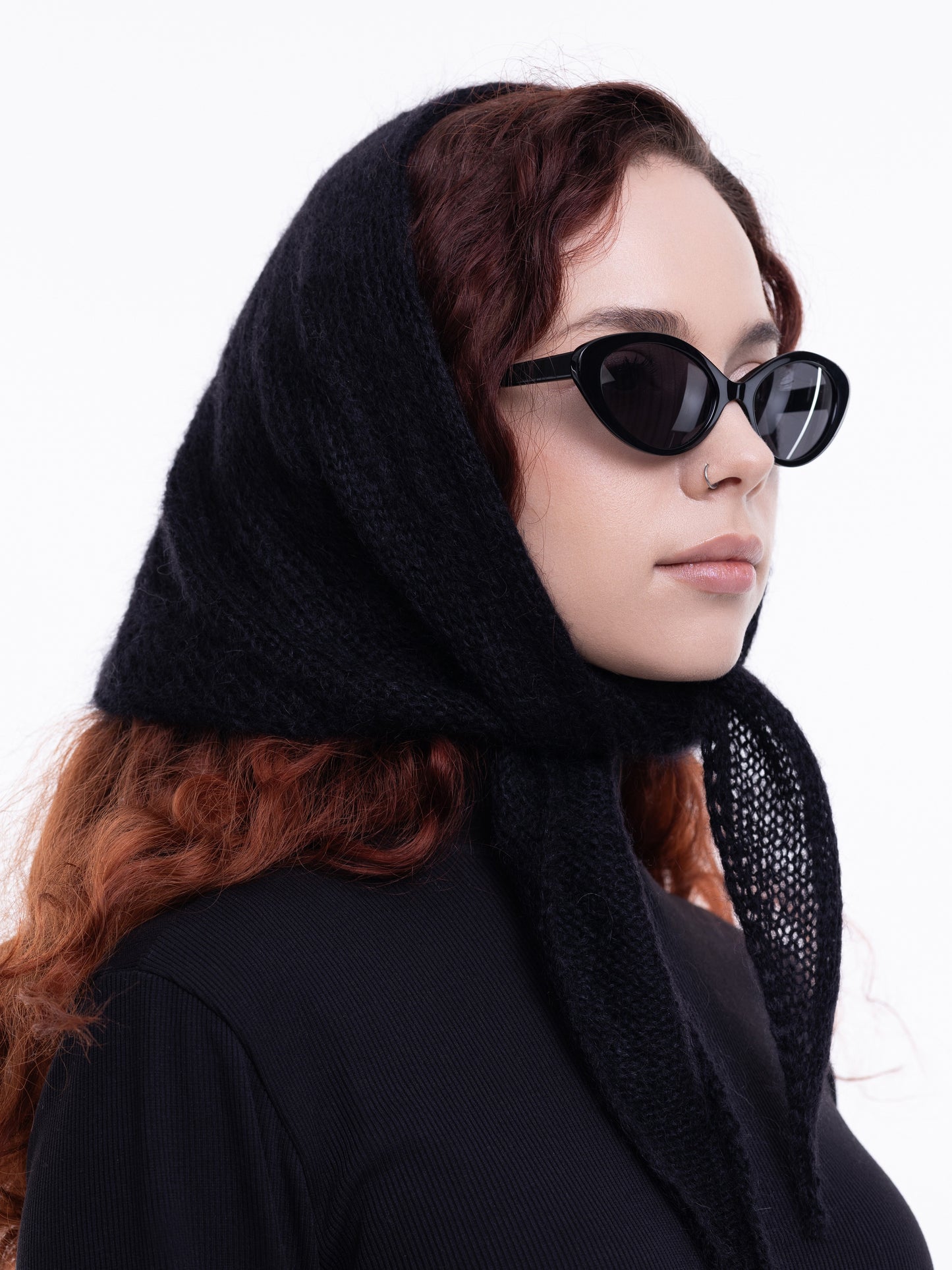 Hand-Knitted Head Scarf - Mohair Black