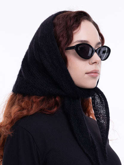 Hand-Knitted Head Scarf - Mohair Black