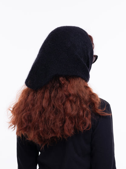 Hand-Knitted Head Scarf - Mohair Black