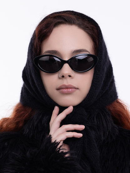 Hand-Knitted Head Scarf - Mohair Black