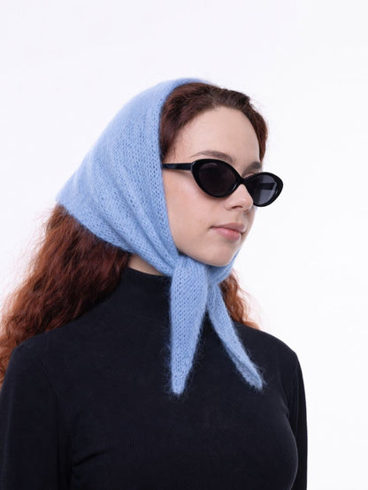 Hand-Knitted Head Scarf - Mohair Basalt Blue
