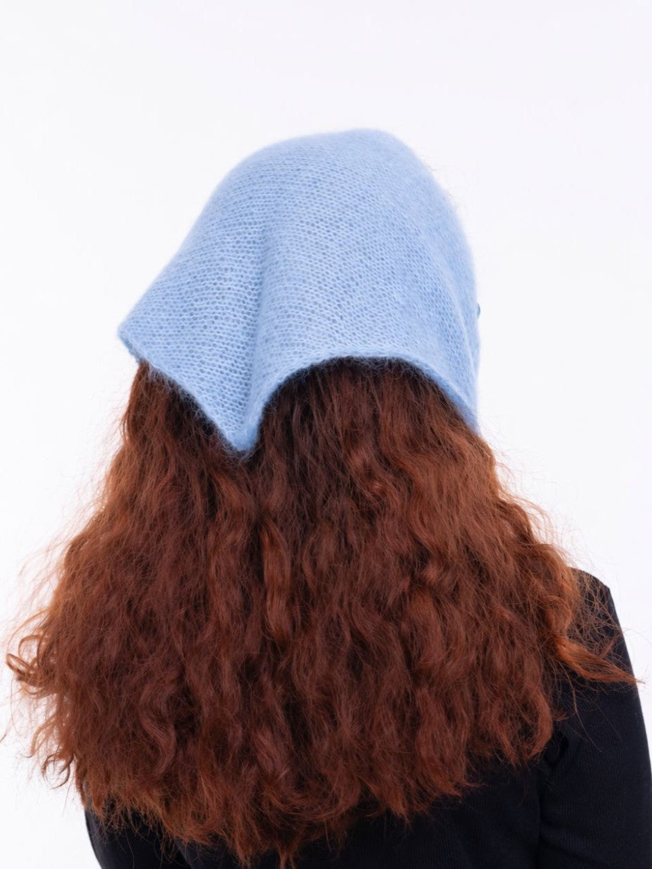 Hand-Knitted Head Scarf - Mohair Basalt Blue