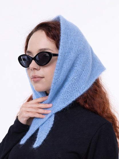 Hand-Knitted Head Scarf - Mohair Basalt Blue