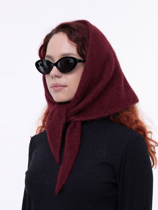 Hand-Knitted Head Scarf - Mohair Bordeaux
