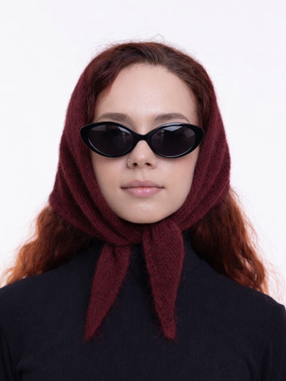 Hand-Knitted Head Scarf - Mohair Bordeaux