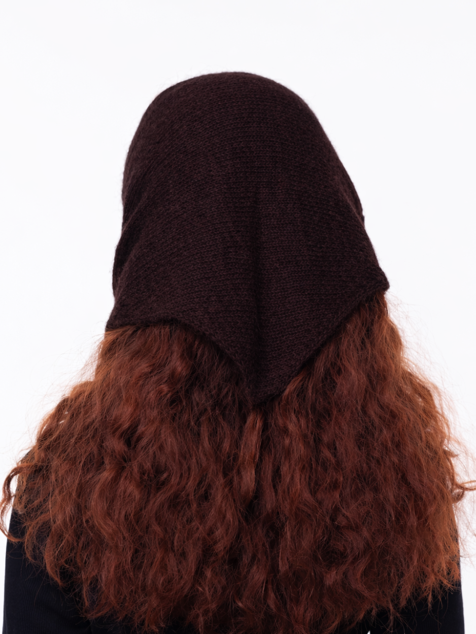 Hand-Knitted Head Scarf - Mohair Chestnut Brown