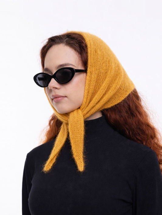 Hand-Knitted Head Scarf - Mohair Curry