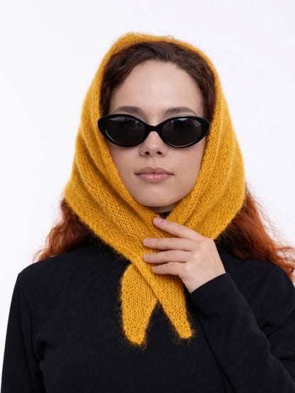 Hand-Knitted Head Scarf - Mohair Curry