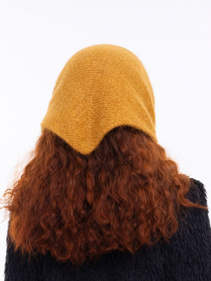 Hand-Knitted Head Scarf - Mohair Curry