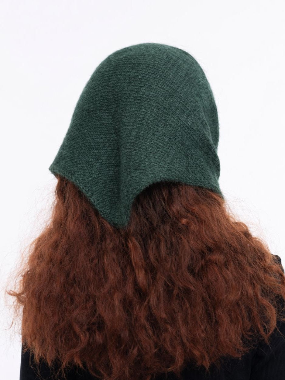 Hand-Knitted Head Scarf - Mohair Moss Green