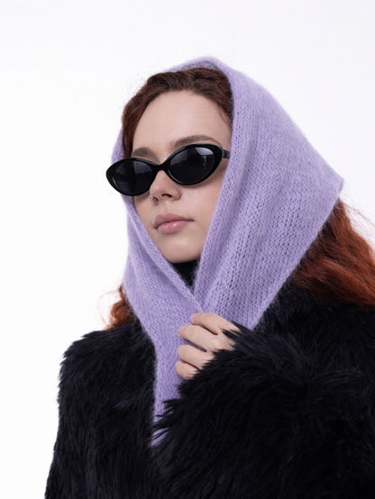 Hand-Knitted Head Scarf - Mohair Lavender