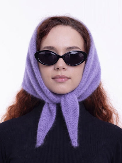 Hand-Knitted Head Scarf - Mohair Lavender