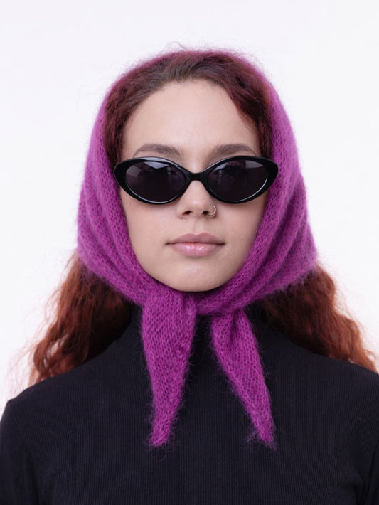 Hand-Knitted Head Scarf - Mohair Lilac