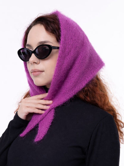 Hand-Knitted Head Scarf - Mohair Lilac