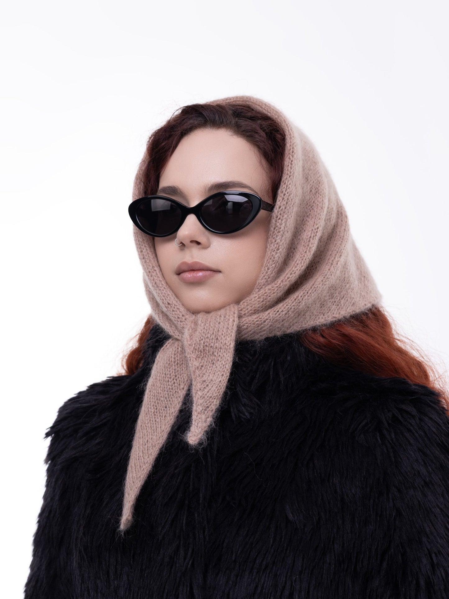 Hand-Knitted Head Scarf - Mohair Muscat