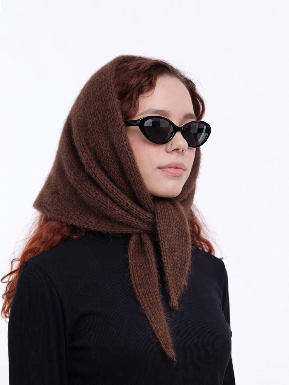 Hand-Knitted Head Scarf - Mohair Macadamia