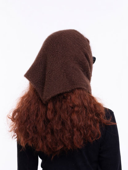 Hand-Knitted Head Scarf - Mohair Macadamia