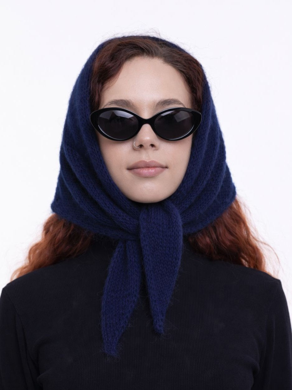 Hand-Knitted Head Scarf - Mohair Navy