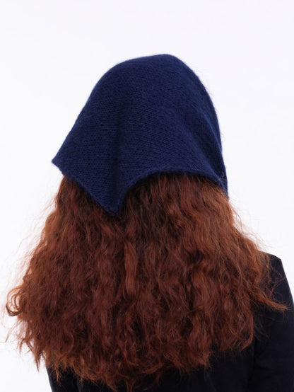 Hand-Knitted Head Scarf - Mohair Navy