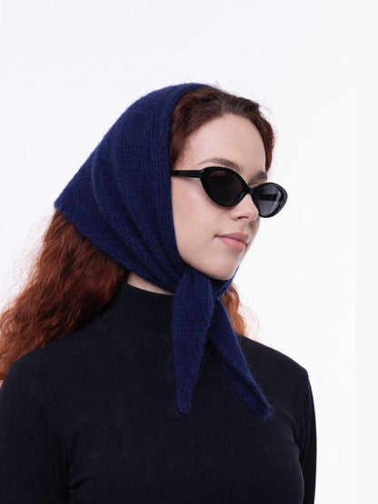 Hand-Knitted Head Scarf - Mohair Navy