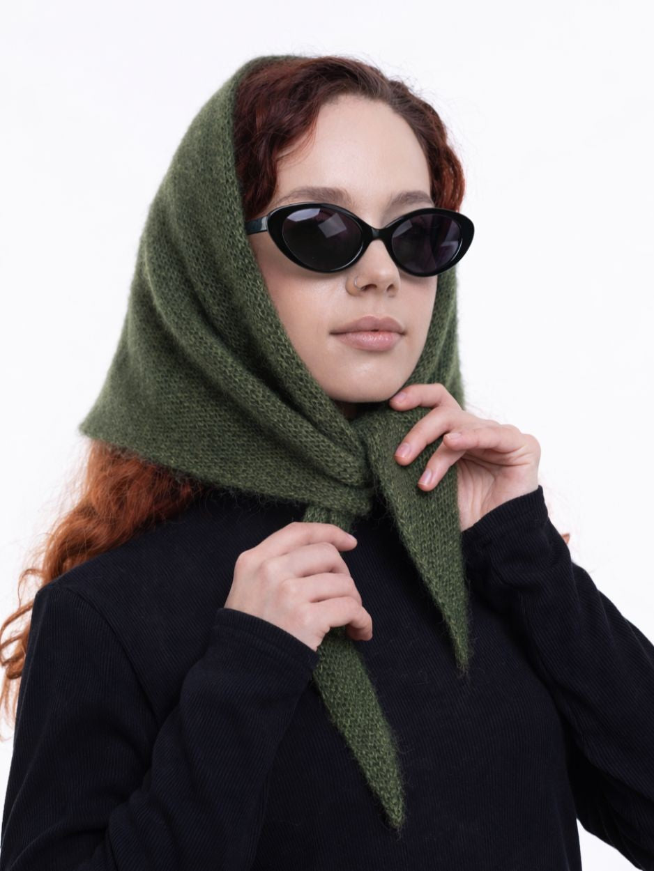 Hand-Knitted Head Scarf - Mohair Pine