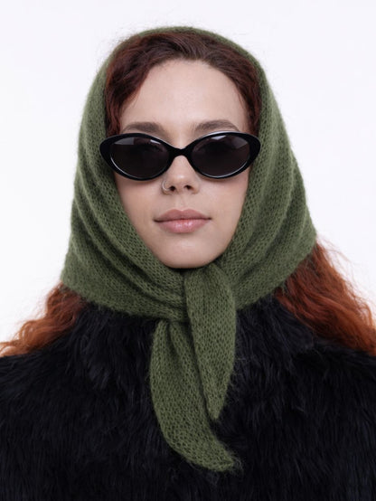 Hand-Knitted Head Scarf - Mohair Pine