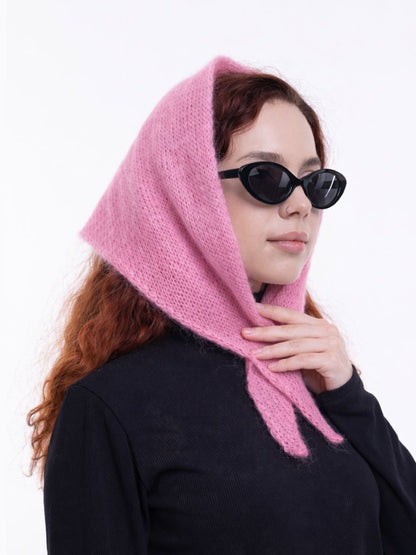 Hand-Knitted Head Scarf - Mohair Pink