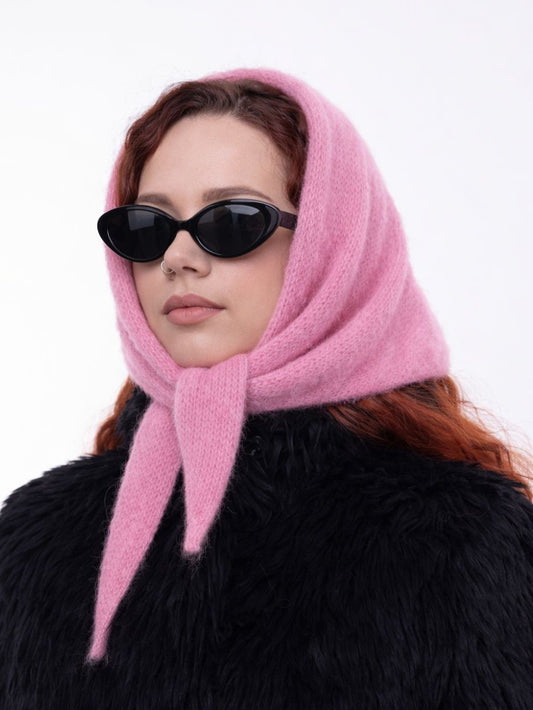 Hand-Knitted Head Scarf - Mohair Pink