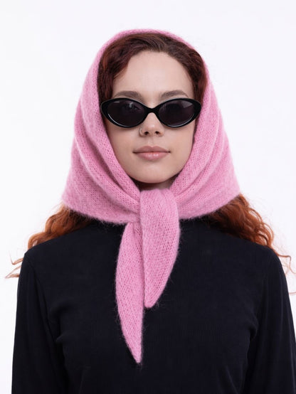 Hand-Knitted Head Scarf - Mohair Pink