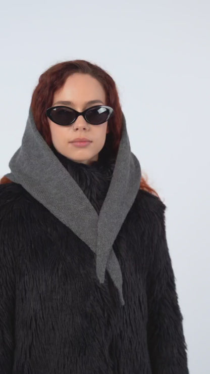 Hand-Knitted Head Scarf - Mohair Anthracite